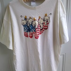 Fruit of the Loom Blue and White Graphic Short Sleeve T-Shirt Patriotic Kittens